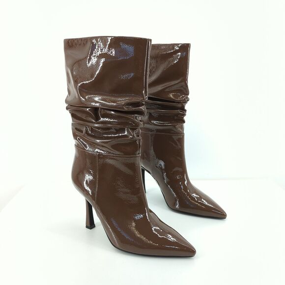 Jeffrey Campbell Women 5.5 Guillo Boots Light Brown Slouched Faux Leather FLAW - Picture 1 of 9